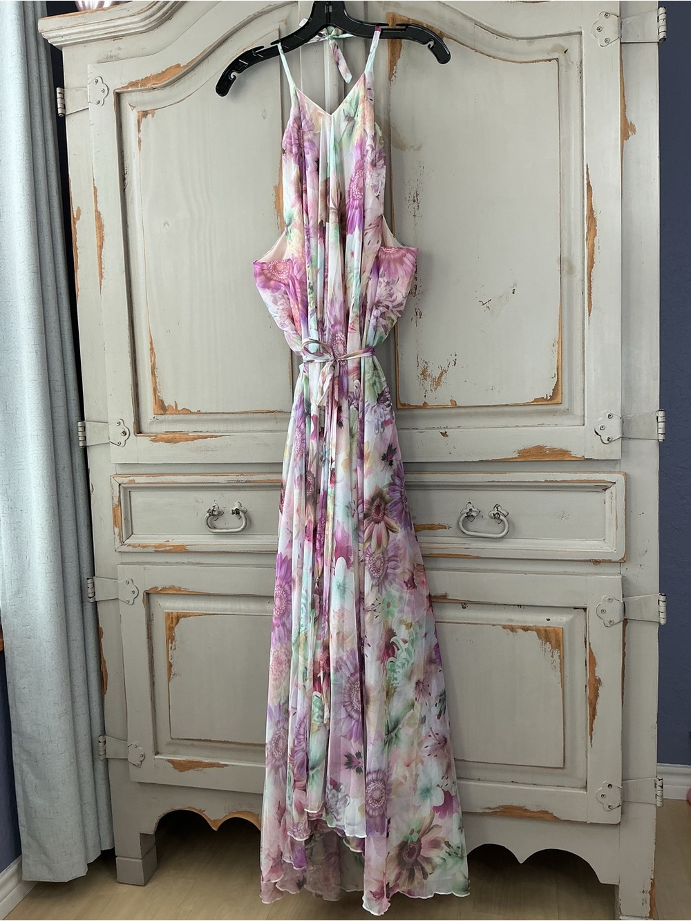 Chicwish | Sunflower Blossom Watercolor Chiffon Maxi Slip Dress Size Large - Picture 2 of 8